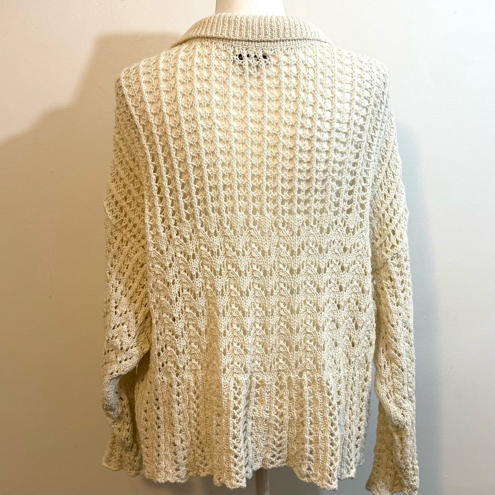 American Eagle Cream Open Knit Collared Sweater — Size XL - Picture 3 of 10